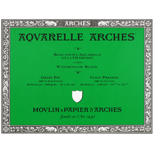 ARCHES Aquarelle - Bloc 20 feuilles 31x41 collé 4 côtés - 300g/m² - gr...