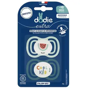 Sucettes-Dodie Extra 2 Sucettes Anatomiques 18 Mois et + (Modèle : Pastèque/Cool Kid) pas cher