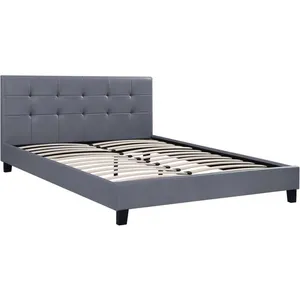 Lit double - HABITAT ET JARDIN - Julia - Tête de lit capitonnée - Gris pas cher