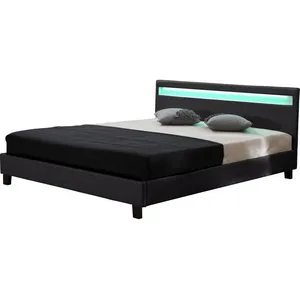 Lit LED - HABITAT ET JARDIN - Maria - Noir - 140 x 190 cm - Bois - Contreplaqué - A lattes pas cher