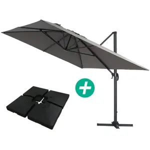 Comparateur de prix : Parasol jardin déporté Alu Sun 4 - Rectangle - 3 x 4 m - Gris - Dalles...