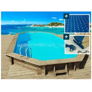 Comparateur de prix : Piscine bois " Palma " - 7.57 x 4.07 x 1.31 m + Bâche à bulles 180 µ ...