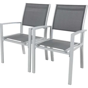 Fauteuil jardin Alu/Textilène Tropic - Phoenix - Gris foncé - Lot de 2