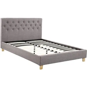 Lit double - HABITAT ET JARDIN - Emmy - Taupe - Bois - Sommier à lattes et tête de lit inclus pas cher