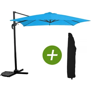 Comparateur de prix : Parasol jardin déporté Soleil - Carré - 2.5 x 2.5 m - Bleu + Housse de...