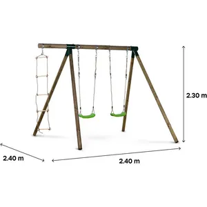 Comparateur de prix : Habitat et Jardin Portique bois "Timo" - Avec 2 balançoires et 1 échelle de corde
