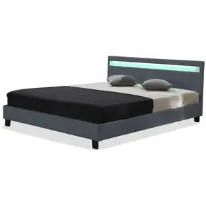 Lit LED - HABITAT ET JARDIN - Maria - 140 x 190 cm - Gris - 2 Places pas cher