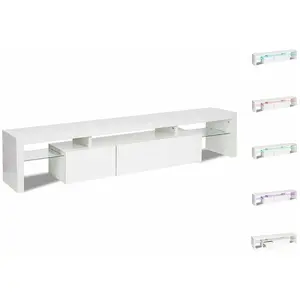 Habitat et Jardin Meuble TV LED laqué Tina - Blanc - 187.5 x 34 x 38 cm - Panneau de particules pas cher