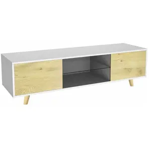 Habitat et Jardin Meuble TV LED "Inna" - 140 x 42 x 45 cm - Blanc/Chêne pas cher
