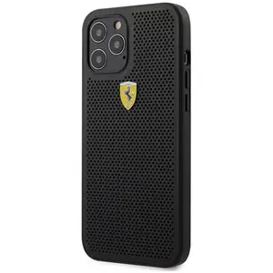 iPhone 12 Pro Max Backcase hoesje - Ferrari - Effen Zwart - Kunstleer