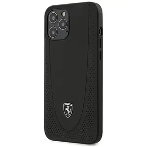 iPhone 12 Pro Max Backcase hoesje - Ferrari - Effen Zwart - Leer pas cher