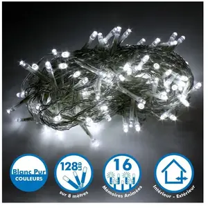 ECLAIRAGE DESIGN Guirlande lumineuse 8 mètres 128 led - Blanc Pur extérieur pas cher