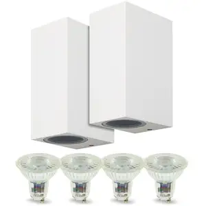 ARUM LIGHTING Lot de 2 Appliques Manathan Blanches Extérieure double faisceau avec 4 Ampoules led GU10 5W Température de Couleur: Blanc neutre 4000KVendu parmanomano