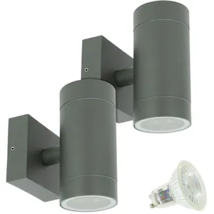 ARUM LIGHTING Lot de 2 Appliques VENICE Gris Anthracite Extérieure double faisceau avec 4 Ampoules LED GU10 5W Température de Couleur: Blanc neutre 4000K pas cher