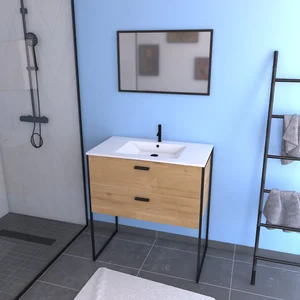 AURLANE Pack salle de bain avec miroir et vasque en céramique - Bois - 80 cm pas cher