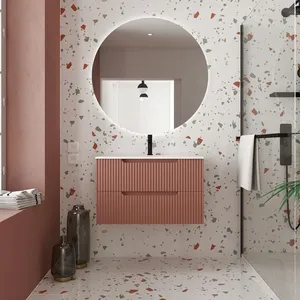 Comparateur de prix : AURLANE Meuble De Salle De Bains 80cm Terracotta - 2 Tiroirs En Mdf Ondulés - Vasque À Encastrer Blanche