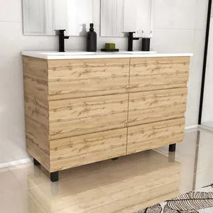 Comparateur de prix : AURLANE Meuble de salle de bains 120cm 6 Tiroirs_Chêne Naturel + Vasque céramique blanche - TIMBER 120