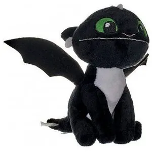 Peluche Dragons : Bébé Dragon Noir Vifagile 37 Cm Yeux Vert - Peluche Licence Dragons - Doudou Enfant pas cher
