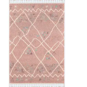 NAZAR Tapis salon Rose motif géométrique à poil long DELYA 160X230cm pas cher