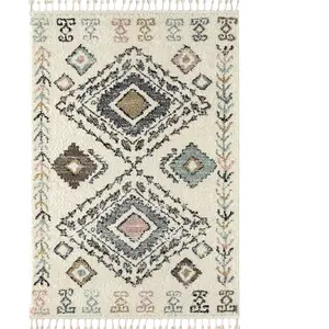NAZAR Tapis salon Crème motif géométrique poil long DELYA 160X230cm pas cher