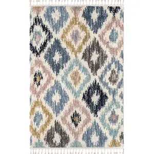 NAZAR Tapis salon - Multicolore - motif géométrique - poil long- DELYA - 160X230cm- 100% polypropylène