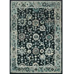 NAZAR Tapis Salon Vintage à Motifs Fleuris Bleu Foncé 200X290 pas cher