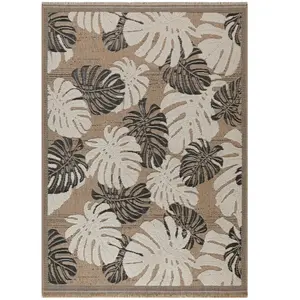 Tapis intérieur extérieur aspect jute aux motifs feuilles - NAZAR RUGS - 120x170 cm - Nature - NoirVendu parcdiscount