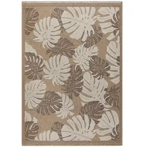 Tapis intérieur extérieur aspect jute aux motifs feuilles - NAZAR RUGS - 160x230 cm - Nature - MarronVendu parcdiscount