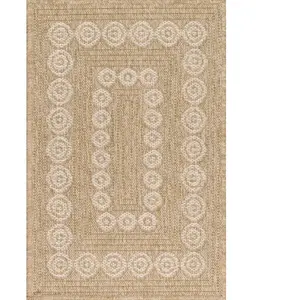 Tapis intérieur extérieur effet jute naturel à motif géométrique - NAZAR RUGS - 60x90 cm - NATURE - Blanc pas cher