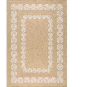 Tapis intérieur extérieur effet jute naturel à motif géométrique - NAZAR RUGS - 160x160 cm - NATURE - Blanc pas cher