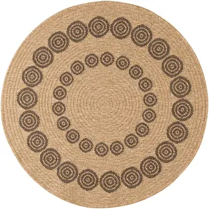 Tapis intérieur extérieur effet jute naturel à motif géométrique - NAZAR RUGS - 80x80 cm - NATURE - Noir pas cher
