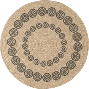Tapis intérieur extérieur effet jute naturel à motif géométrique - NAZAR RUGS - 160x160 cm - NATURE - Noir