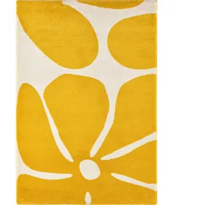 Tapis salon vintage Groovy jaune 80 X 140 cm - Jaune