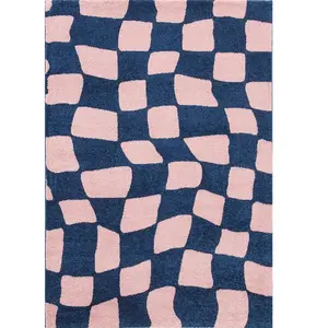 Tapis - NAZAR RUGS - GROOVY - Vintage années 70 - Bleu - 120x160 cm