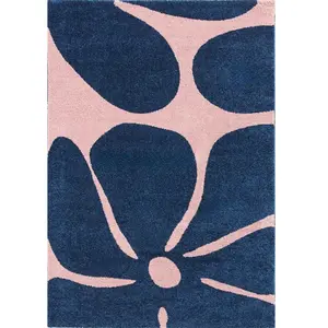 Tapis Vintage - NAZAR RUGS - GROOVY - Bleu - 80x150 cm - Poils Longs pas cher