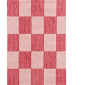 Tapis vintage - NAZAR RUGS - GROOVY - Rouge - 80x150 cm - Motif damier