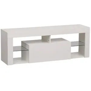 HAPPY GARDEN Meuble TV 140cm blanc à LED DARYL Blanc pas cher