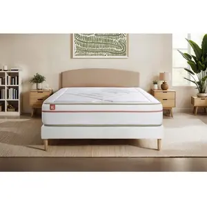Ensemble LE PAISIBLE 90x190cm Memoire de forme BioVisco - Ep. 24cm + sommier Blanc pas cher