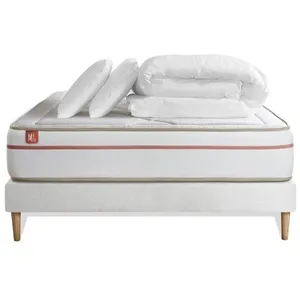 Pack Prêt A Dormir Matelas Le Paisible 140x200cm Memoire De Forme Biovisco + Sommier Blanc + 2 Oreillers + Couette 240x220cm pas cher