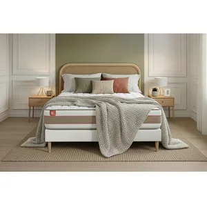Pack Prêt A Dormir Matelas Le Délicat 160x200cm Ressorts Ensaches + Memoire De Forme + Sommier Kit Blanc pas cher