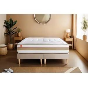 Ensemble LE TENDRE 160x200cm Ressorts ensaches + Memoire de forme 7 zones de confort - Ep. 28cm + double sommiers Beige pas cher
