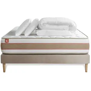 Pack Prêt A Dormir Matelas Le Délicat 140x190cm Ressorts Ensaches + Memoire De Forme + Sommier Kit Beige pas cher