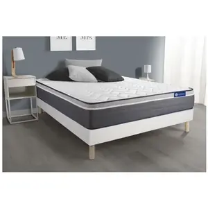 ACTISOM Ensemble sommier matelas 140x190 Actiflex plus Ressorts ensachés et mémoire de forme - 26 cm - Très ferme - sommier kit Blanc pas cher