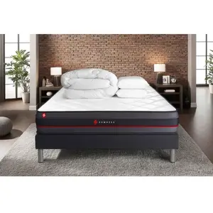 Comparateur de prix : SOMNESS Pack 160x200 matelas REGEN à mémoire de forme + sommier kit noir + Couette 260x240cm + 2 oreillers 60x40cm 160 x 200 cm Noir