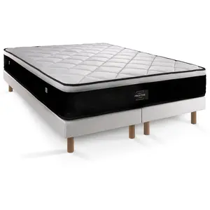 PRESTIGE LITERIE Ensemble sommier matelas 200x200 Suite Ressorts ensachés et mémoire de forme - 26 cm - Equilibré - double sommiers blanc pas cher