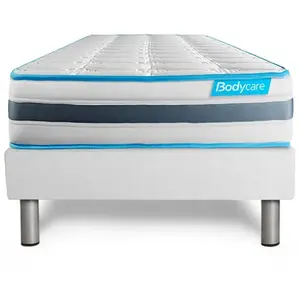 Ensemble sommier matelas 90x190 BodyFlex Ressorts ensachés et mémoire de forme - 26 cm - Equilibré - sommier kit blanc pas cher
