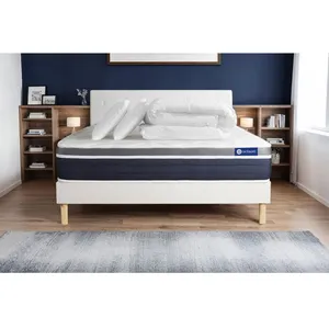 Actisom Pack Prêt A Dormir Actiflex Confort Matelas Ressorts Ensaches+Memoire De Forme 160x200 + Sommier Kit Blanc +2oreillers+Couette pas cher