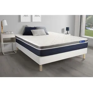 Actisom Ensemble Actilatex Confort Matelas Latex+Memoire De Forme 200x200 Cm Maxi Epaisseur 7zones De Confort + Sommier Kit Blanc pas cher