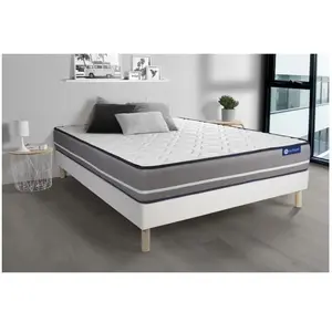 Actisom Ensemble Matelas Latex + Memoire De Forme Actilatex Pur 140x190cm 3zones De Confort + Sommier Kit Blanc pas cher