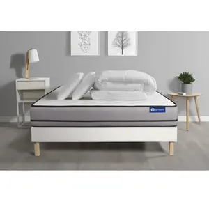 Actisom Pack Prêt A Dormir Matelas Actimemo 180x200cm A Mémoire De Forme 3zones De Confort + Sommier Kit Blanc + 2 Oreillers +Couette pas cher